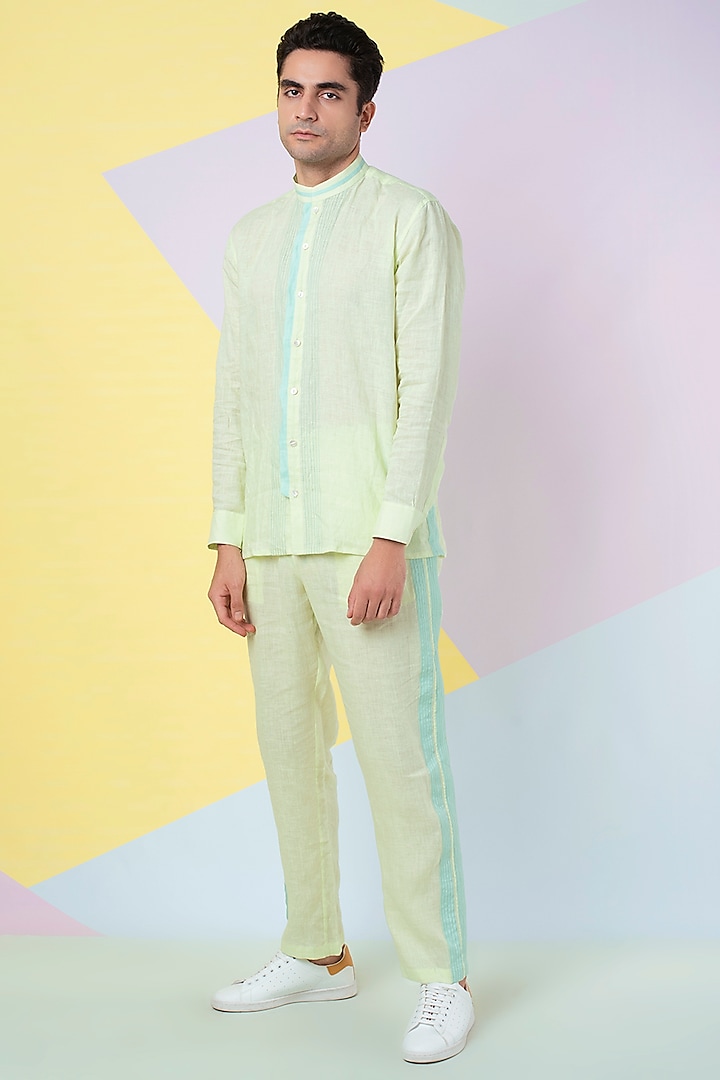 Lettuce Green Tape Detail Shirt by Wendell Rodricks Men