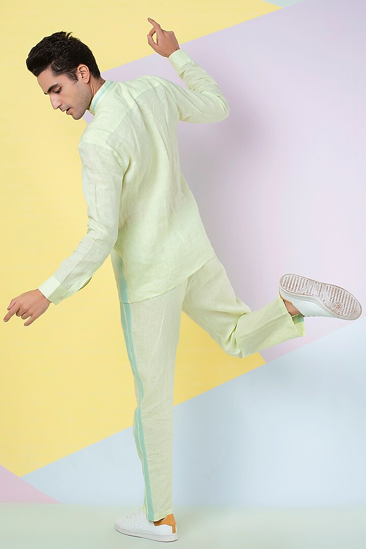 Lettuce Green Tape Detail Party Wear Shirt by Wendell Rodricks Men at Pernia's Pop Up Shop