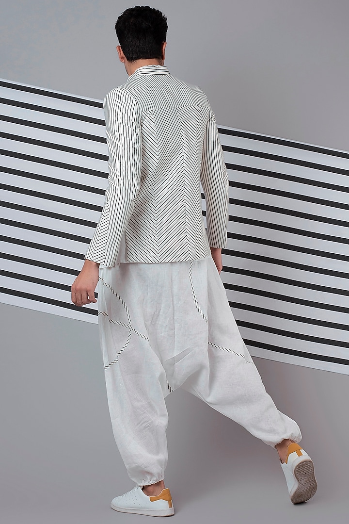 Ivory Striped Bandhgala Jacket Set by Wendell Rodricks Men at Pernia's Pop Up Shop