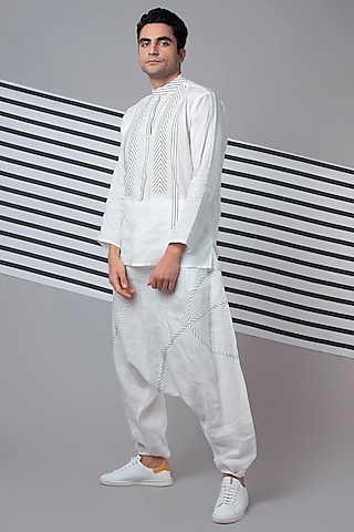White Tape Detail Shirt by Wendell Rodricks Men
