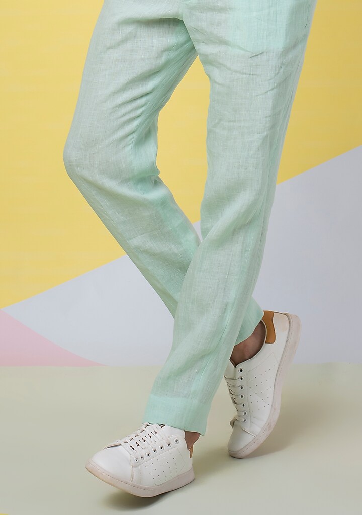 Seafoam Linen Pants by Wendell Rodricks Men at Pernia's Pop Up Shop