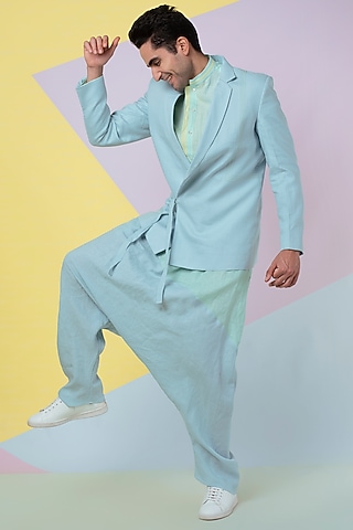 Pale Blue Linen Dhoti Pants by Wendell Rodricks Men
