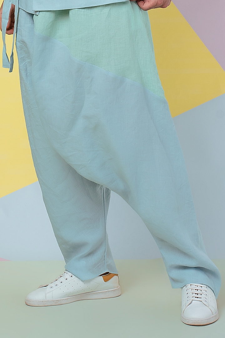 Pale Blue Linen Dhoti Pants by Wendell Rodricks Men at Pernia's Pop Up Shop