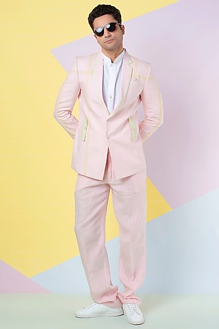 Pink Blazer Set by Wendell Rodricks Men