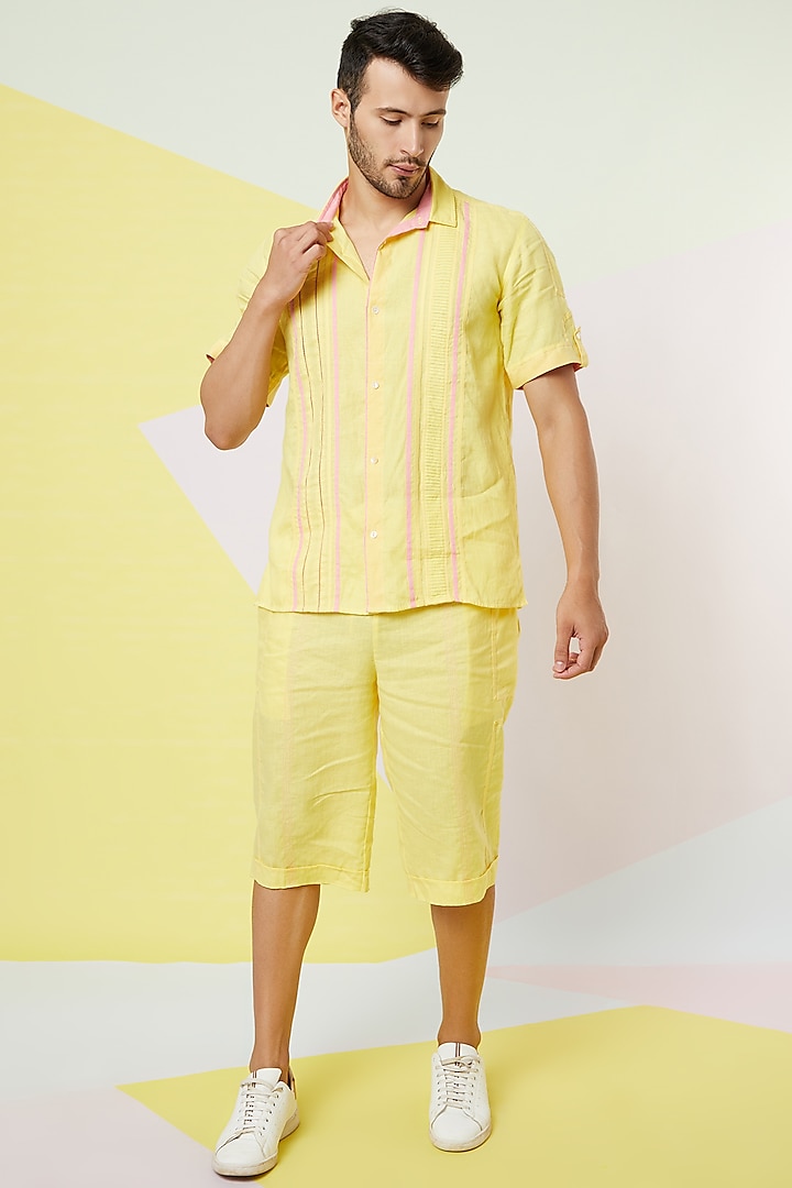 Irish Yellow Linen Shirt by Wendell Rodricks Men