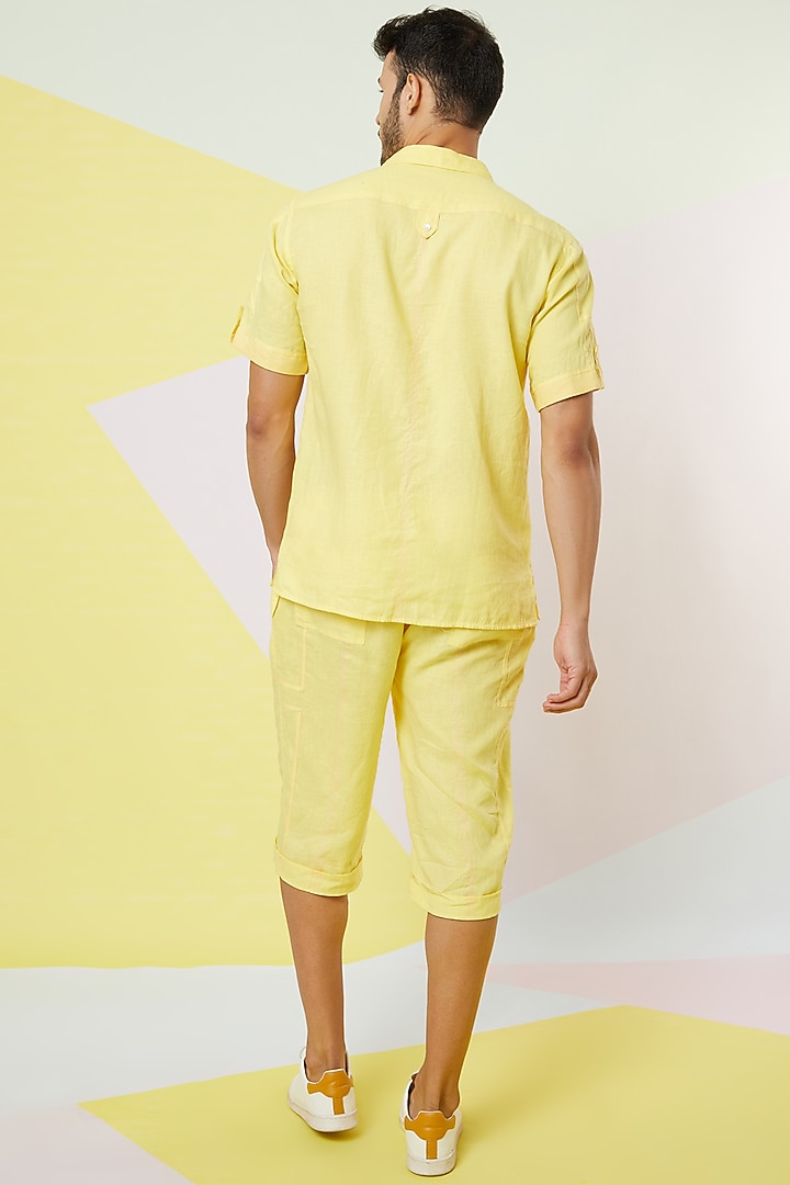 Irish Yellow Linen Party Wear Shirt by Wendell Rodricks Men at Pernia's Pop Up Shop