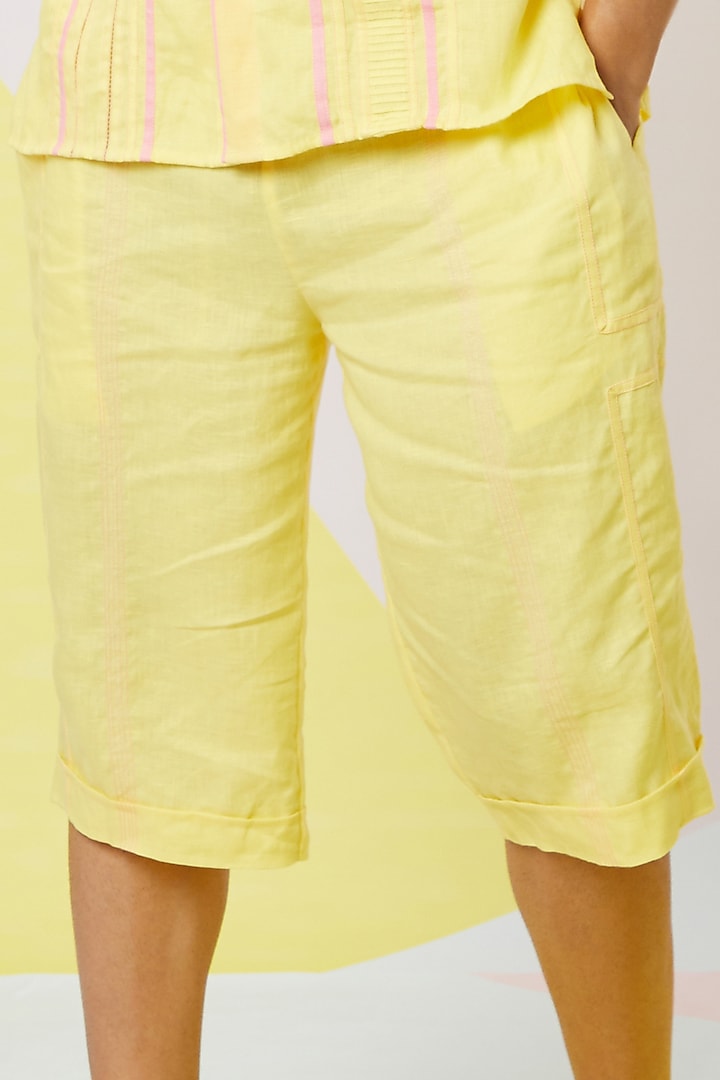 Irish Yellow Stitchline Textured Shorts by Wendell Rodricks Men at Pernia's Pop Up Shop
