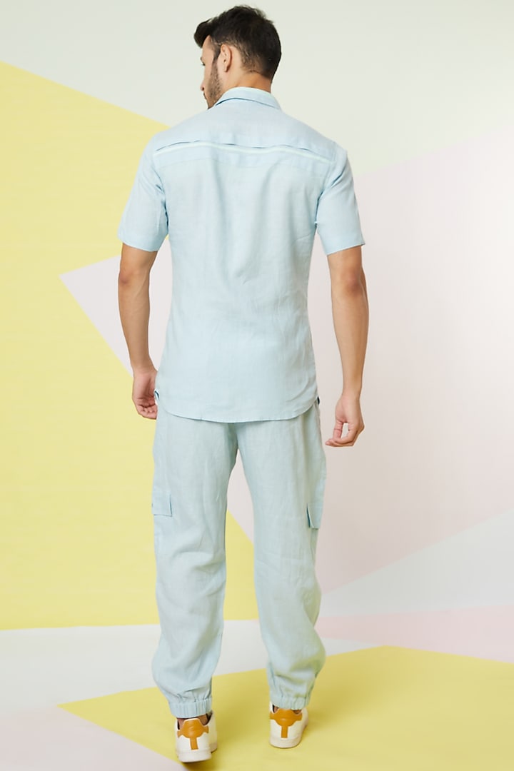 Sky Blue Linen Pleated Jogger Pants by Wendell Rodricks Men at Pernia's Pop Up Shop