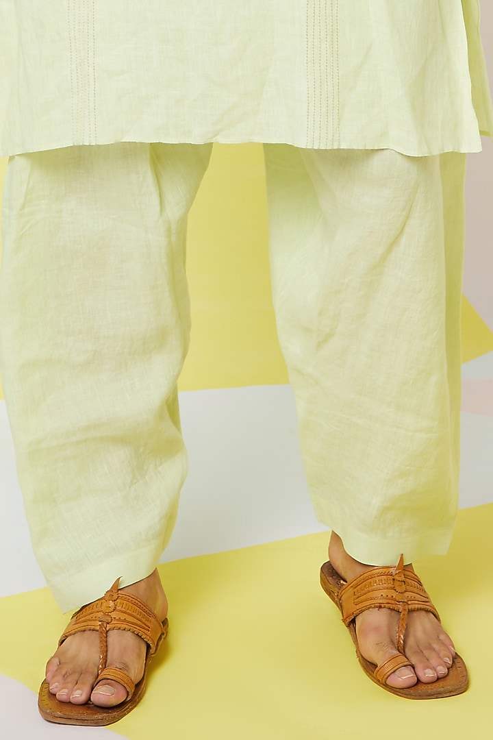 Lettuce Green Linen Color-Blocked Bundi Jacket Set by Wendell Rodricks Men at Pernia's Pop Up Shop