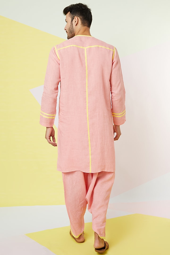 Cherry Blossom Kurta Set With Yellow Tape by Wendell Rodricks Men at Pernia's Pop Up Shop