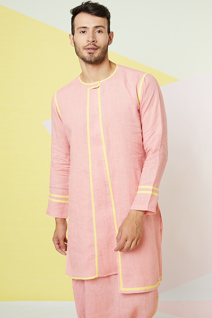 Cherry Blossom Kurta Set With Yellow Tape by Wendell Rodricks Men at Pernia's Pop Up Shop