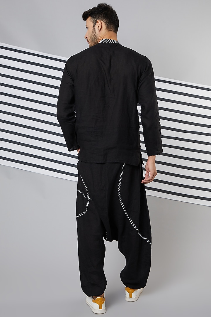 Black Cotton Stripes Printed Party Wear Shirt by Wendell Rodricks Men at Pernia's Pop Up Shop