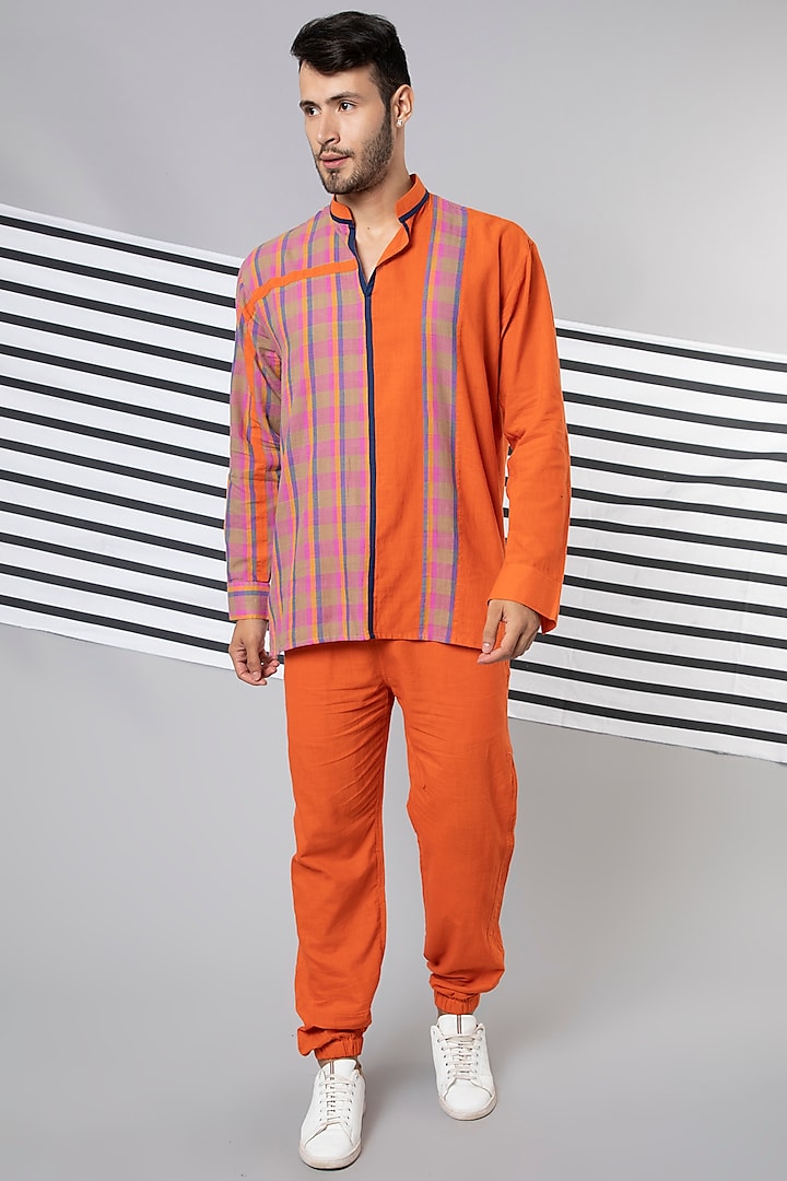Orange Handloom Cotton Shirt by Wendell Rodricks Men
