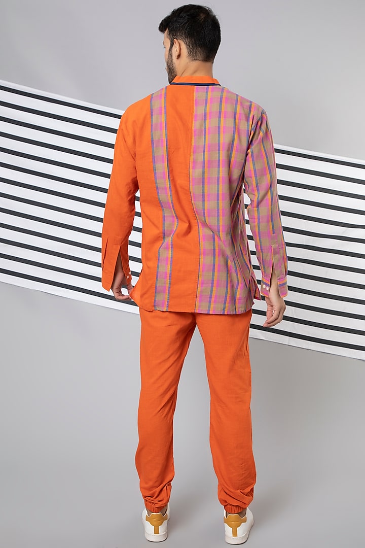 Orange Cotton Checkered Summer Shirt by Wendell Rodricks Men at Pernia's Pop Up Shop