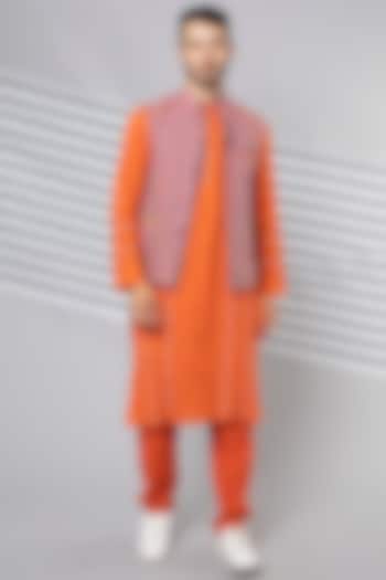 Orange Handloom Cotton Pants by Wendell Rodricks Men