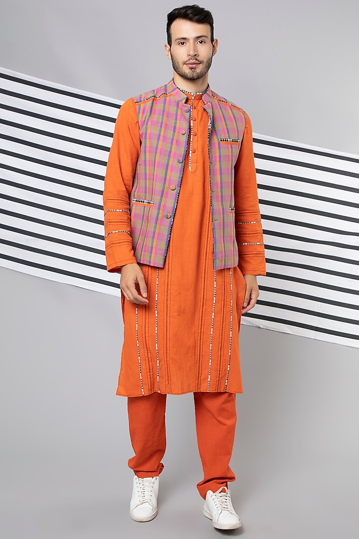 Orange Handloom Cotton Pants by Wendell Rodricks Men