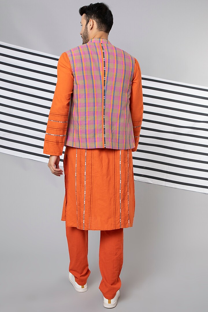 Orange Handloom Cotton Pants by Wendell Rodricks Men at Pernia's Pop Up Shop