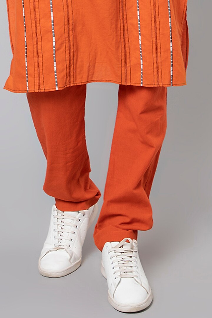 Orange Handloom Cotton Pants by Wendell Rodricks Men at Pernia's Pop Up Shop