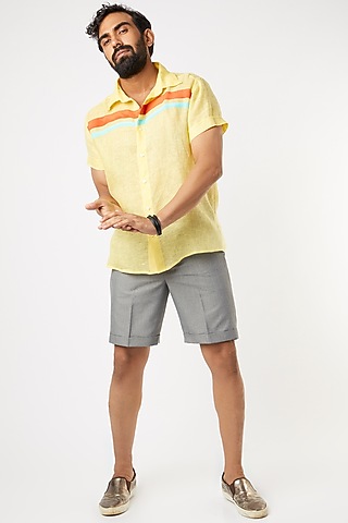 Yellow Gauze Linen Shirt by Wendell Rodricks Men