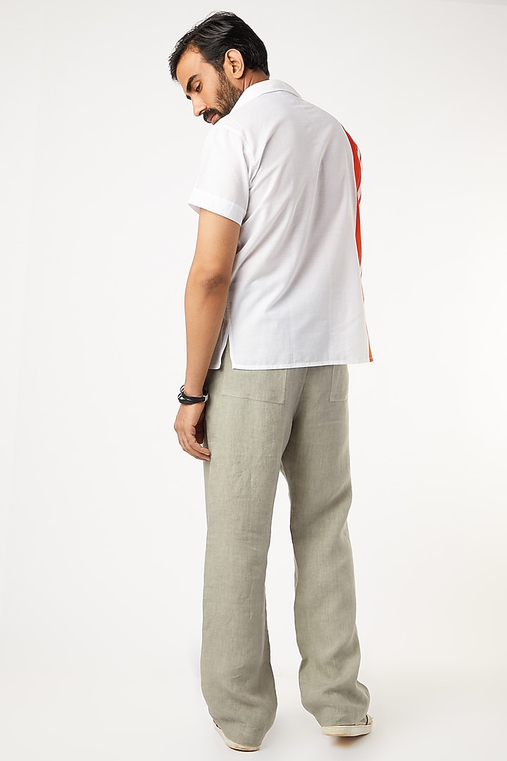 White Party Wear Shirt With Orange Stripes by Wendell Rodricks Men at Pernia's Pop Up Shop