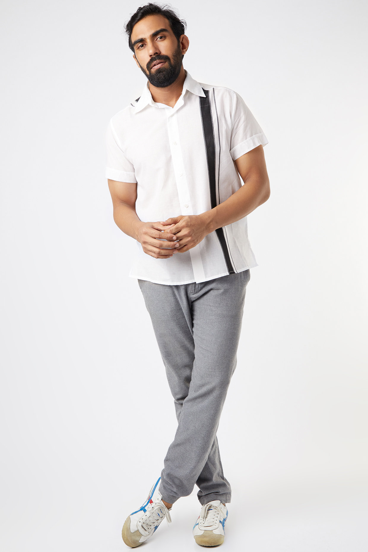 White Shirt With Black Stripes by Wendell Rodricks Men