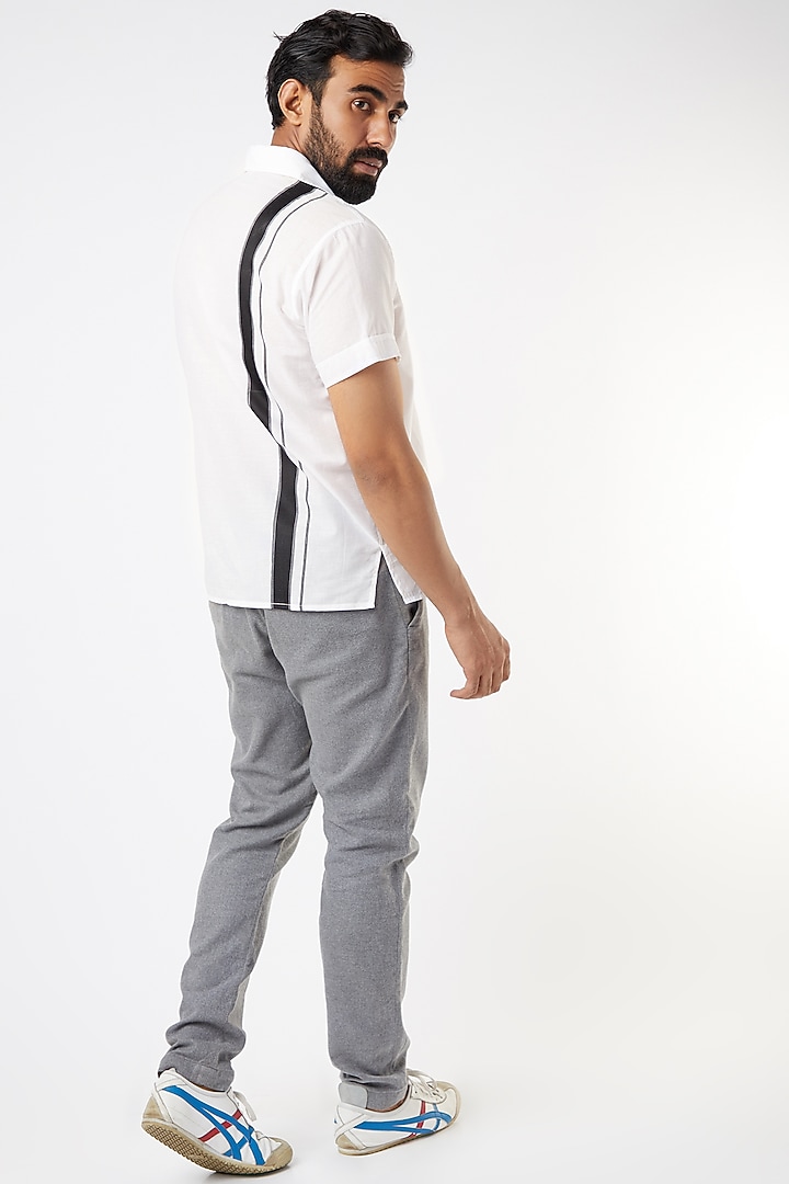 White Party Wear Shirt With Black Stripes by Wendell Rodricks Men at Pernia's Pop Up Shop