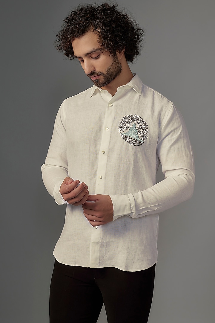 White Linen Shirt by Wendell Rodricks Men