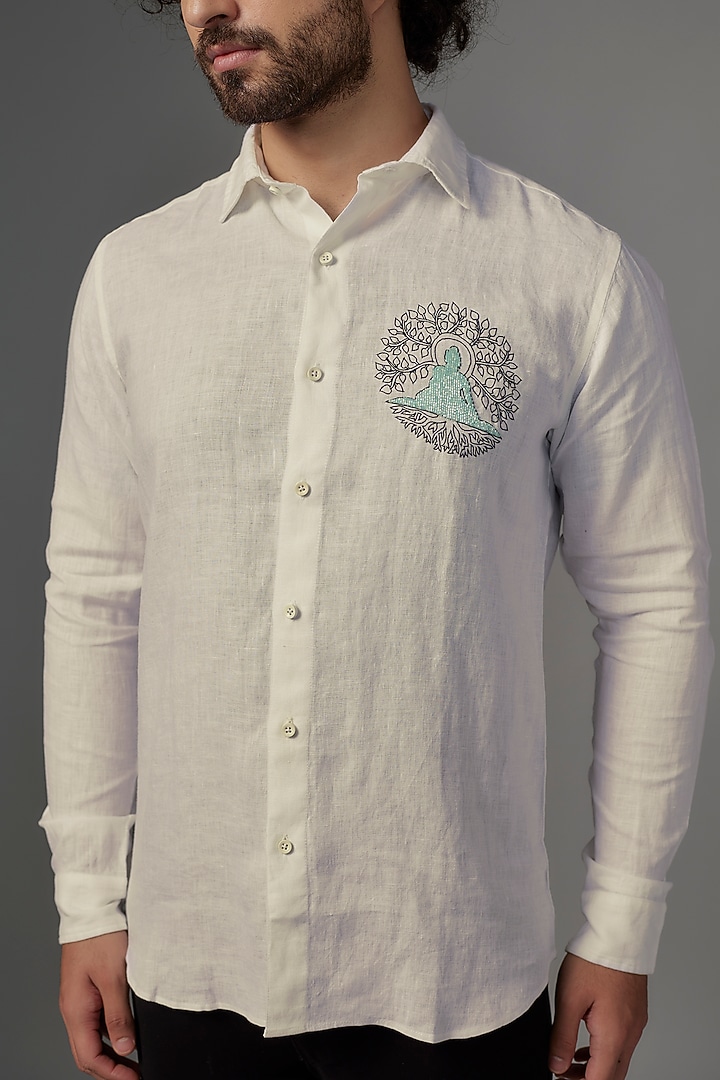 White Linen Party Wear Shirt by Wendell Rodricks Men at Pernia's Pop Up Shop