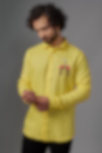 Yellow Linen Shirt by Wendell Rodricks Men at Pernia's Pop Up Shop