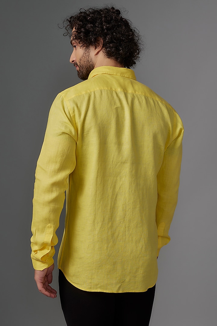 Yellow Linen Party Wear Shirt by Wendell Rodricks Men at Pernia's Pop Up Shop