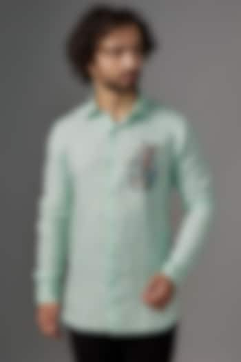 Mint Green Linen Shirt by Wendell Rodricks Men