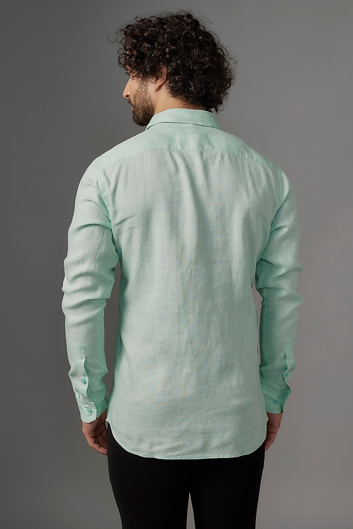 Mint Green Linen Party Wear Shirt by Wendell Rodricks Men at Pernia's Pop Up Shop