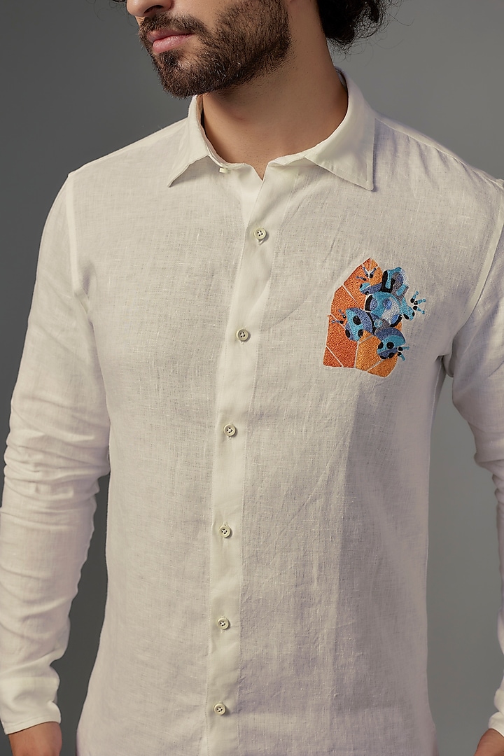 White Linen Party Wear Shirt by Wendell Rodricks Men at Pernia's Pop Up Shop