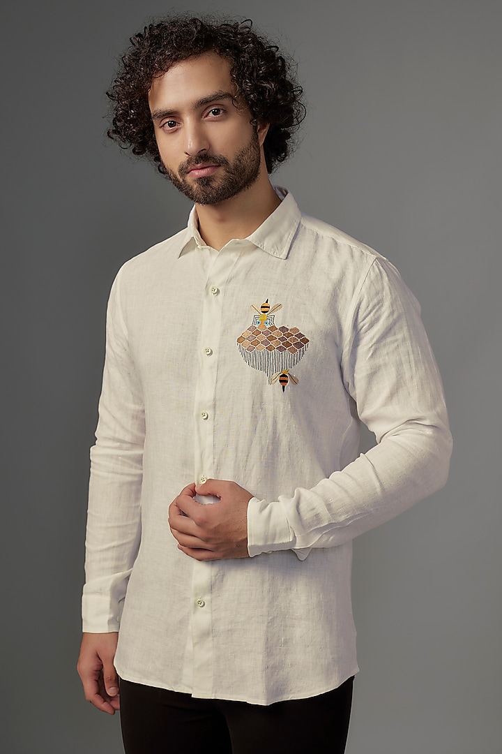 White Linen Shirt by Wendell Rodricks Men