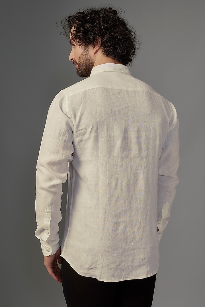 White Linen Party Wear Shirt by Wendell Rodricks Men at Pernia's Pop Up Shop