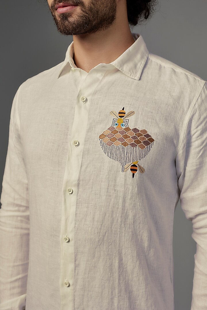 White Linen Party Wear Shirt by Wendell Rodricks Men at Pernia's Pop Up Shop