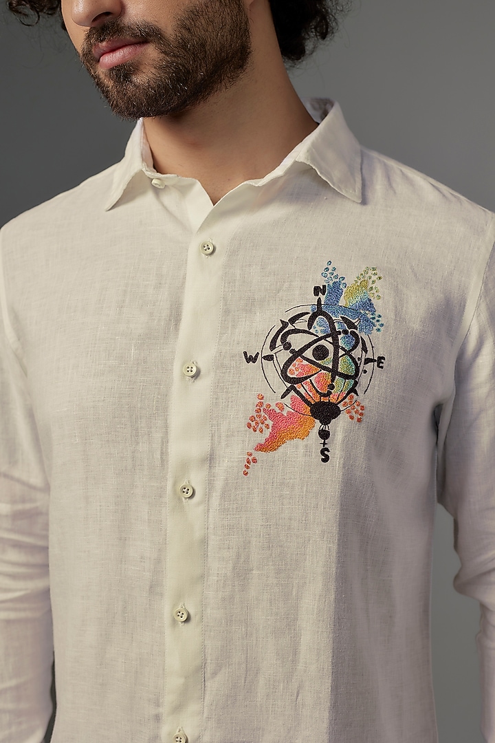 White Linen Party Wear Shirt by Wendell Rodricks Men at Pernia's Pop Up Shop