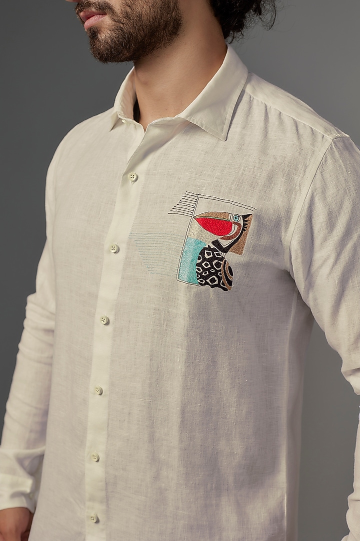 White Linen Party Wear Shirt by Wendell Rodricks Men at Pernia's Pop Up Shop