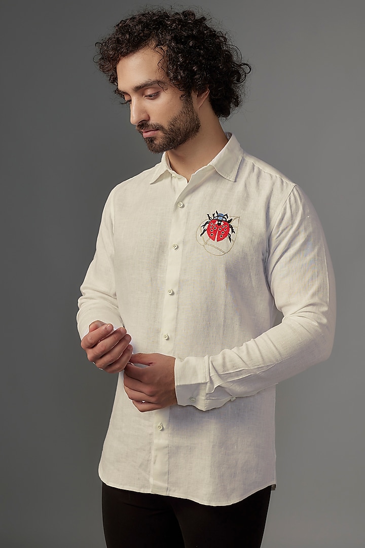 White Linen Shirt by Wendell Rodricks Men at Pernia's Pop Up Shop