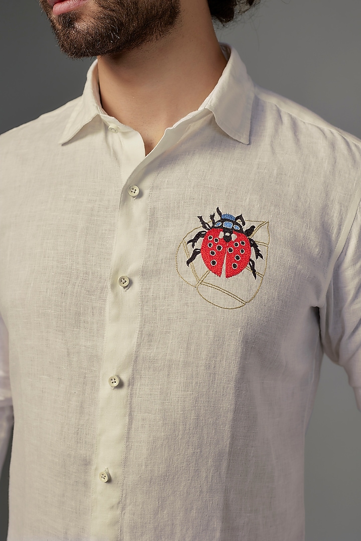 White Linen Party Wear Shirt by Wendell Rodricks Men at Pernia's Pop Up Shop