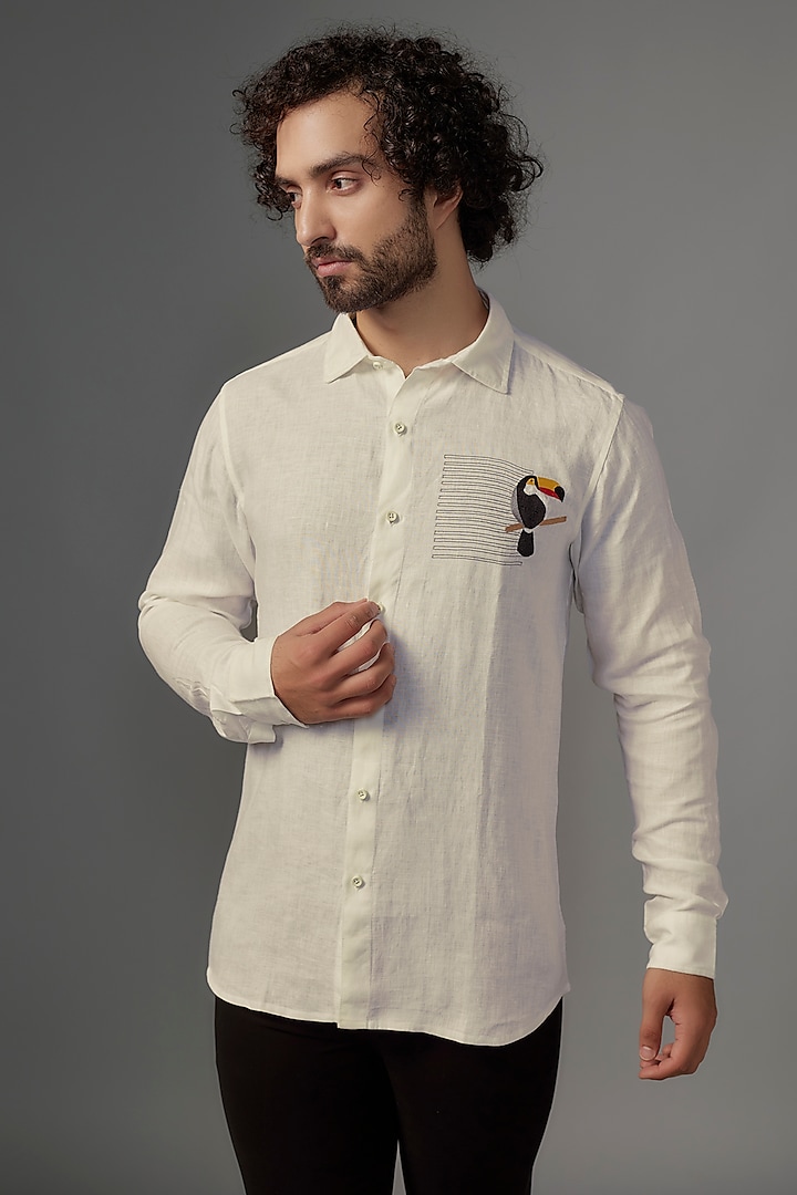 White Linen Shirt by Wendell Rodricks Men at Pernia's Pop Up Shop