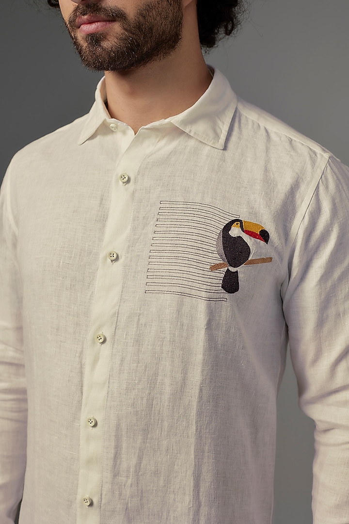 White Linen Party Wear Shirt by Wendell Rodricks Men at Pernia's Pop Up Shop