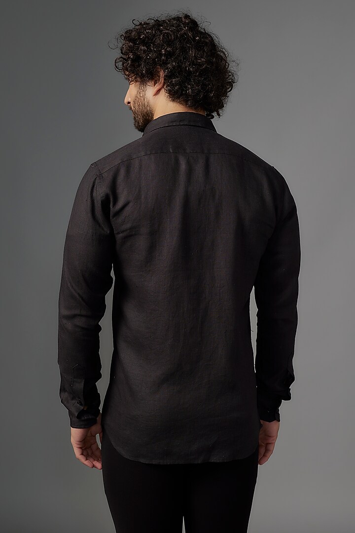 Black Linen Party Wear Shirt by Wendell Rodricks Men at Pernia's Pop Up Shop