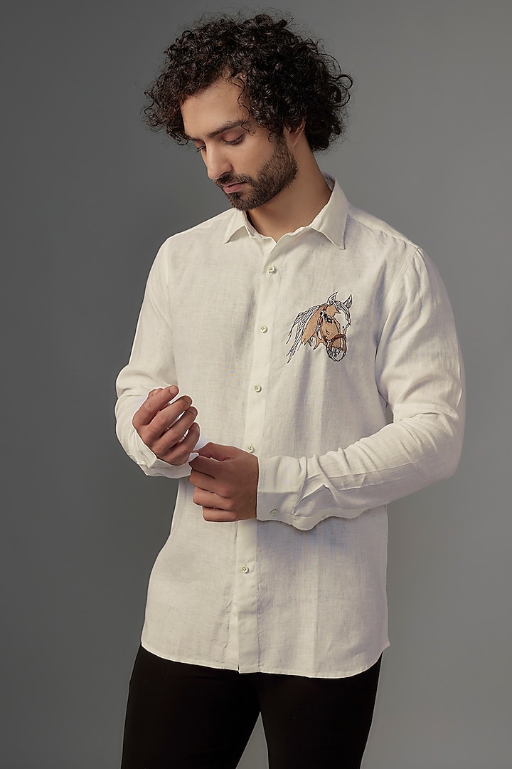 White Linen Shirt by Wendell Rodricks Men at Pernia's Pop Up Shop