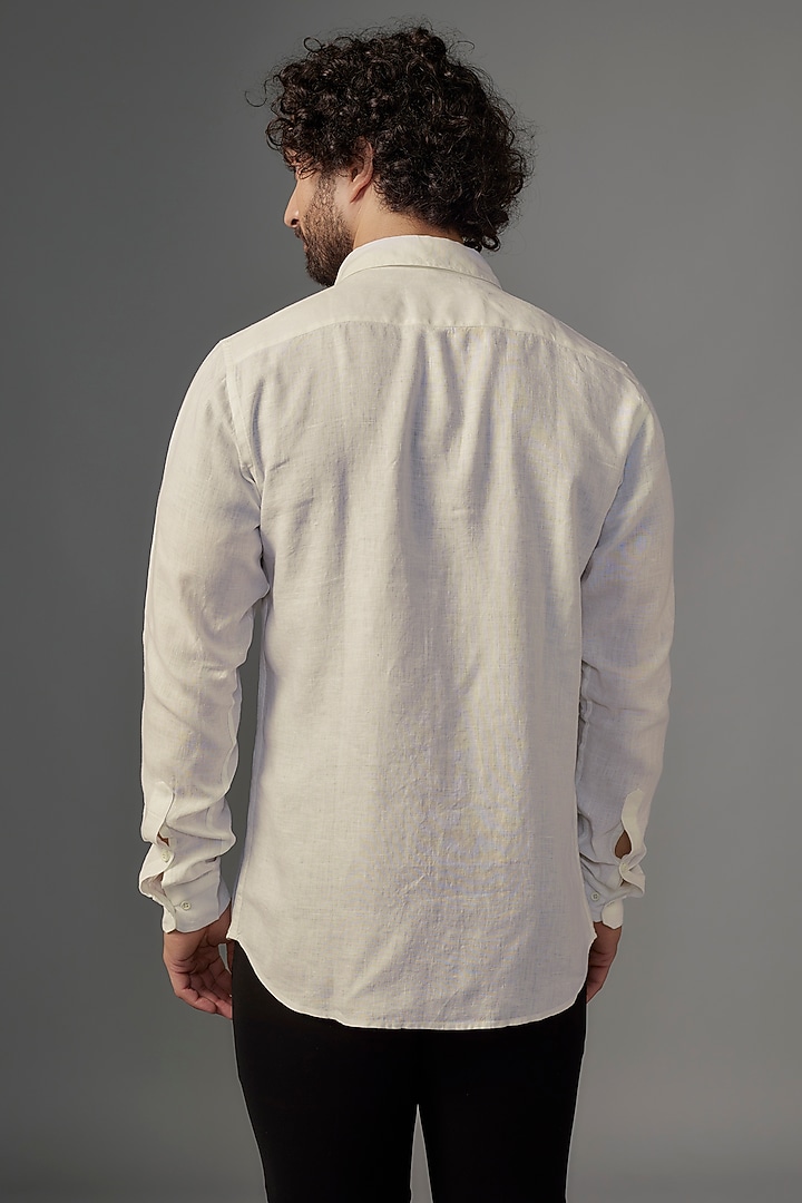 White Linen Party Wear Shirt by Wendell Rodricks Men at Pernia's Pop Up Shop