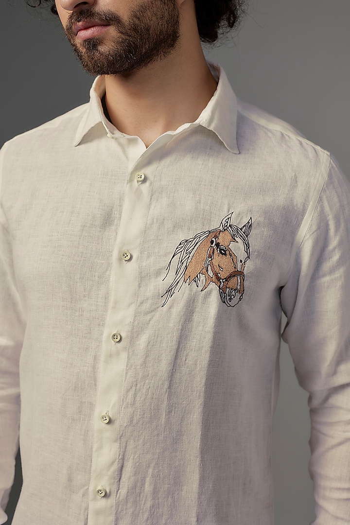 White Linen Party Wear Shirt by Wendell Rodricks Men at Pernia's Pop Up Shop
