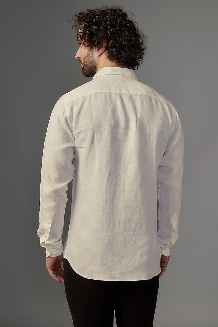 White Linen Party Wear Shirt by Wendell Rodricks Men at Pernia's Pop Up Shop