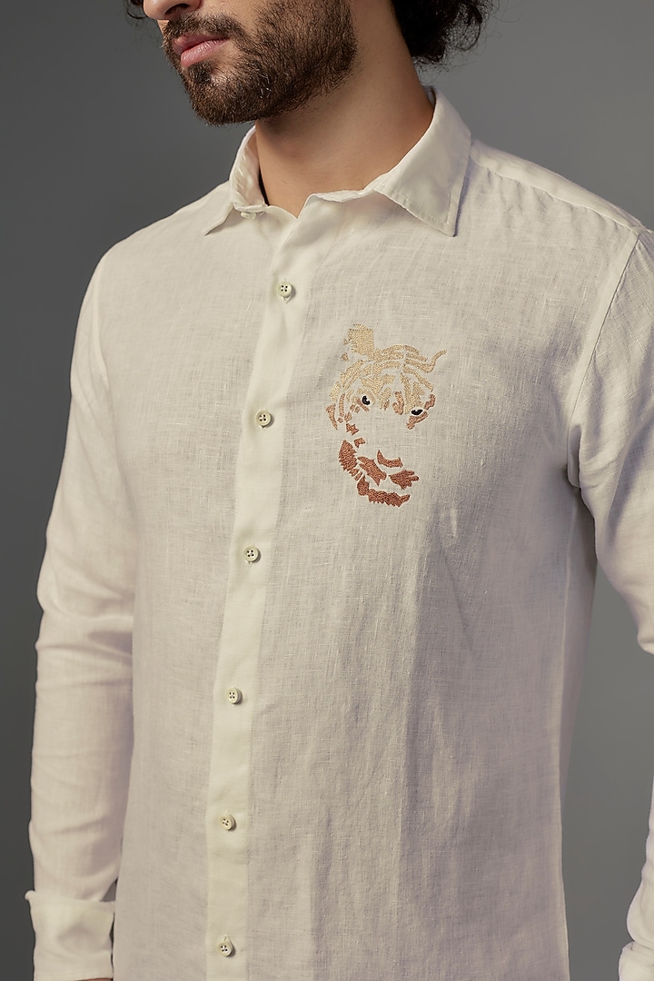 White Linen Party Wear Shirt by Wendell Rodricks Men at Pernia's Pop Up Shop
