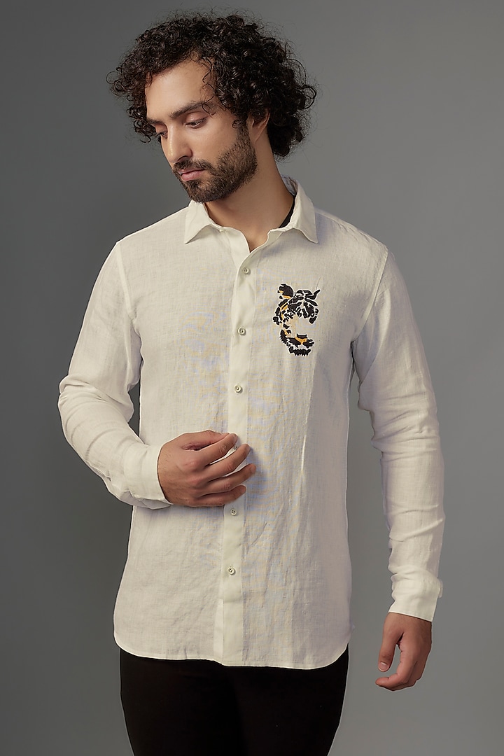 White Linen Shirt by Wendell Rodricks Men