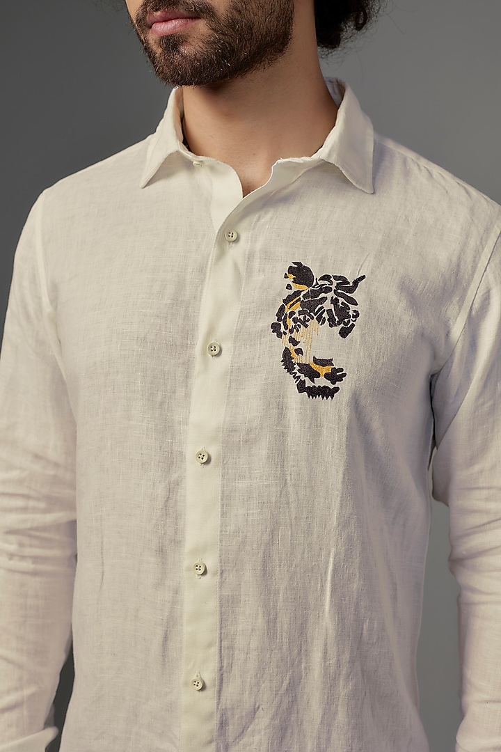 White Linen Party Wear Shirt by Wendell Rodricks Men at Pernia's Pop Up Shop